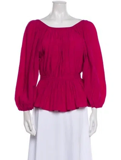 Pre-owned Mara Hoffman Bateau Neckline Three-quarter Sleeve Blouse In Red
