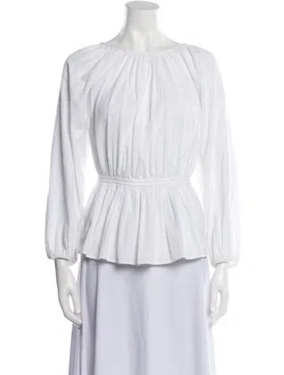Pre-owned Mara Hoffman Bateau Neckline Three-quarter Sleeve Blouse In White