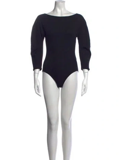 Pre-owned Mara Hoffman Bateau Neckline Three-quarter Sleeve Bodysuit In Black