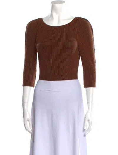 Pre-owned Mara Hoffman Bateau Neckline Three-quarter Sleeve Crop Top In Brown