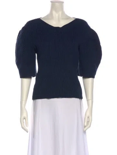 Pre-owned Mara Hoffman Bateau Neckline Three-quarter Sleeve Top In Blue