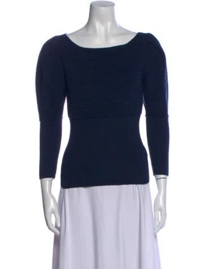 Pre-owned Mara Hoffman Bateau Neckline Three-quarter Sleeve Top In Blue
