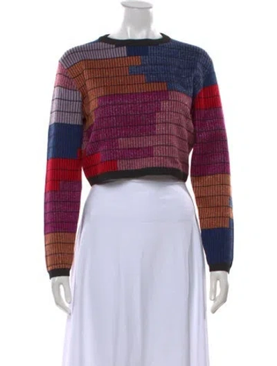 Pre-owned Mara Hoffman Colorblock Pattern Crew Neck Crop Top In Black