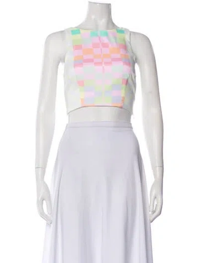 Pre-owned Mara Hoffman Colorblock Pattern Crew Neck Crop Top In Yellow