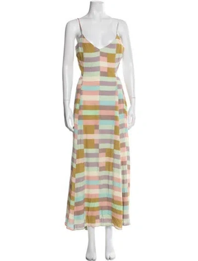 Pre-owned Mara Hoffman Colorblock Pattern Long Dress In Blue