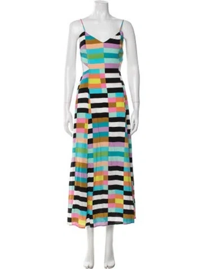 Pre-owned Mara Hoffman Colorblock Pattern Long Dress In Blue