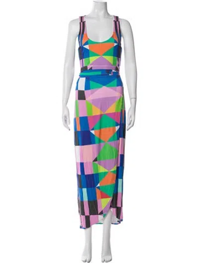 Pre-owned Mara Hoffman Colorblock Pattern Long Dress In Pink