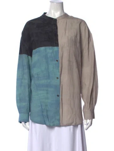 Pre-owned Mara Hoffman Colorblock Pattern Long Sleeve Button-up Top In Black/blue/brown