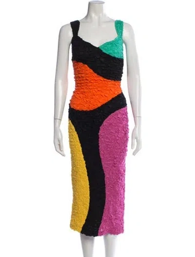 Pre-owned Mara Hoffman Colorblock Pattern Midi Length Dress In Black/orange