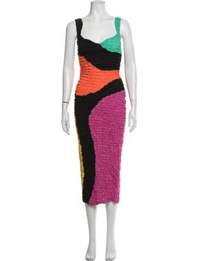 Pre-owned Mara Hoffman Colorblock Pattern Midi Length Dress In Black/orange