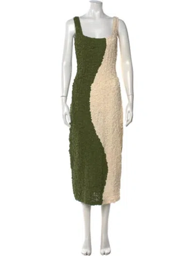 Pre-owned Mara Hoffman Colorblock Pattern Midi Length Dress In Green/white