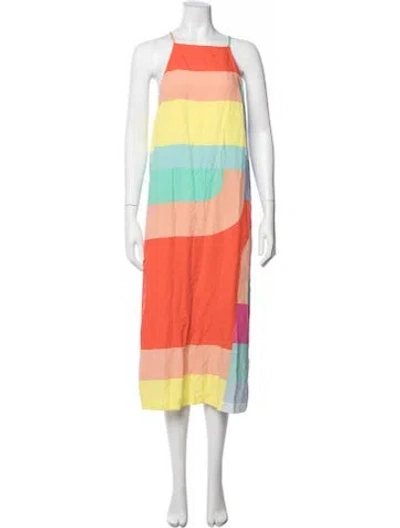 Pre-owned Mara Hoffman Colorblock Pattern Midi Length Dress In Orange