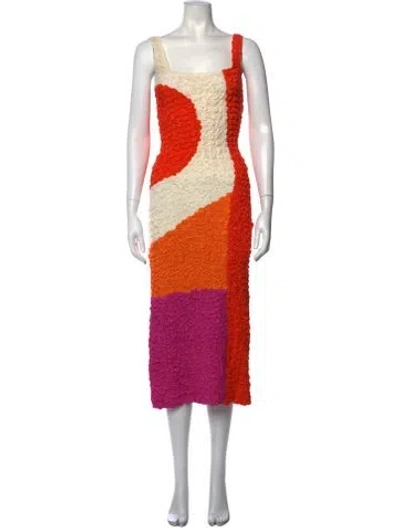Pre-owned Mara Hoffman Colorblock Pattern Midi Length Dress In Orange
