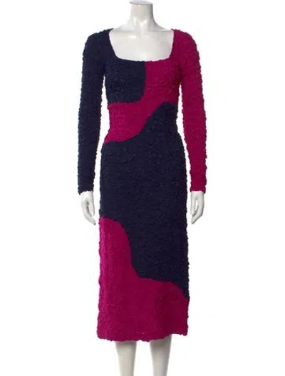 Pre-owned Mara Hoffman Colorblock Pattern Midi Length Dress W/ Tags In Blue/pink