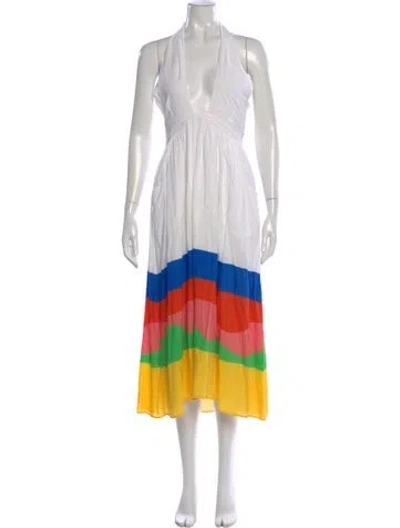 Pre-owned Mara Hoffman Colorblock Pattern Midi Length Dress In White