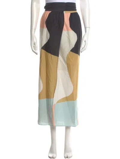 Pre-owned Mara Hoffman Colorblock Pattern Midi Length Skirt In Blue