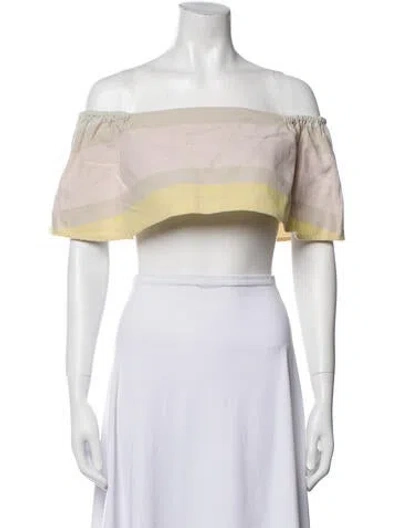 Pre-owned Mara Hoffman Colorblock Pattern Off-the-shoulder Crop Top In White