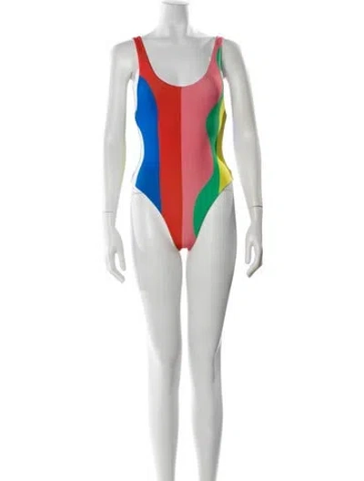 Pre-owned Mara Hoffman Colorblock Pattern One-piece In White