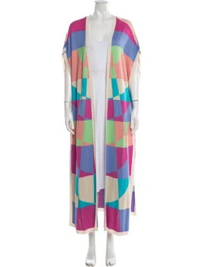 Pre-owned Mara Hoffman Colorblock Pattern Open Front Sweater In Neutrals