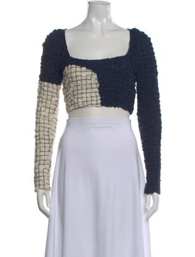 Pre-owned Mara Hoffman Colorblock Pattern Square Neckline Crop Top In Blue