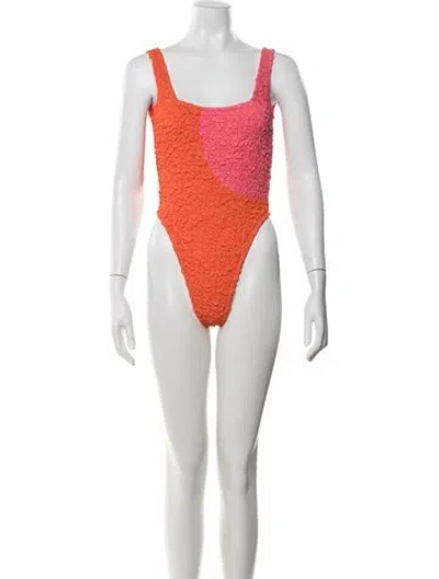 Pre-owned Mara Hoffman Colorblock Pattern Square Neckline Crop Top W/ Tags In Orange