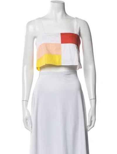 Pre-owned Mara Hoffman Colorblock Pattern Square Neckline Crop Top In White
