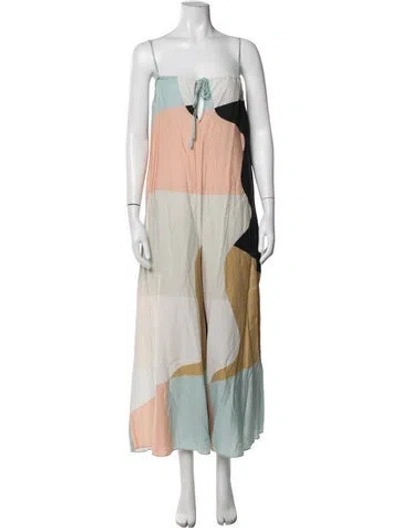 Pre-owned Mara Hoffman Colorblock Pattern Square Neckline Jumpsuit In Blue