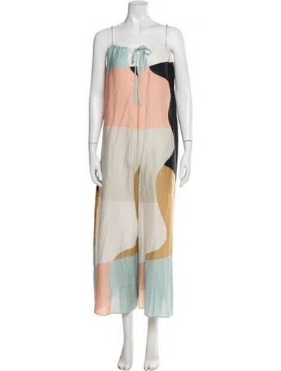 Pre-owned Mara Hoffman Colorblock Pattern Tie Neck Jumpsuit W/ Tags In White