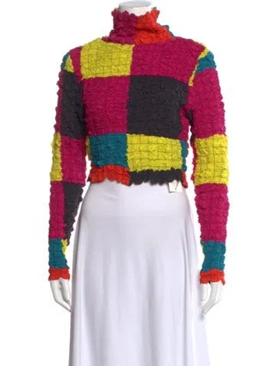 Pre-owned Mara Hoffman Colorblock Pattern Turtleneck Crop Top In Red