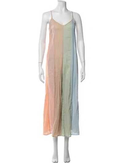 Pre-owned Mara Hoffman Colorblock Pattern V-neck Jumpsuit W/ Tags In Neutrals