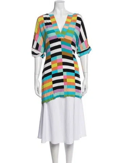 Pre-owned Mara Hoffman Colorblock Pattern V-neck Top In Blue