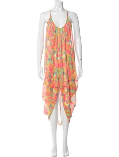 Pre-owned Mara Hoffman Floral Print Cover-up In Green/pink