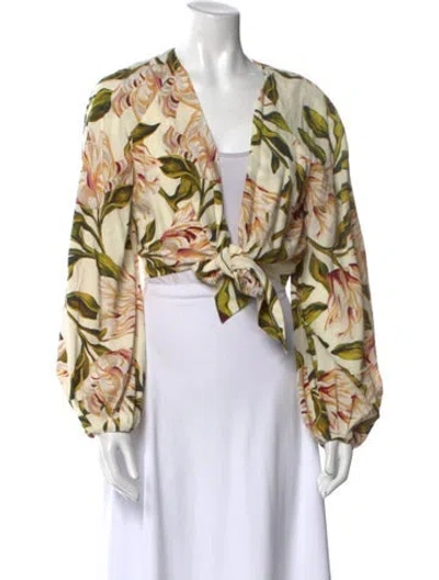 Pre-owned Mara Hoffman Floral Print Cowl Neck Crop Top In White