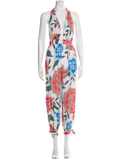 Pre-owned Mara Hoffman Floral Print Halterneck Jumpsuit In Orange