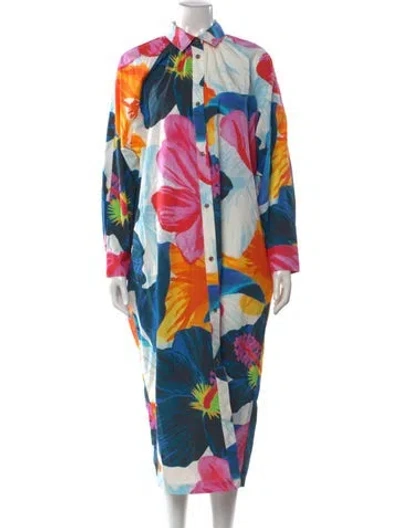 Pre-owned Mara Hoffman Floral Print Long Dress In Blue