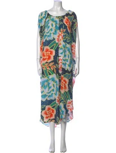 Pre-owned Mara Hoffman Floral Print Long Dress In Blue