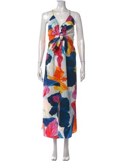 Pre-owned Mara Hoffman Floral Print Long Dress In Blue