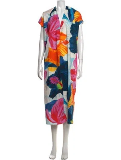 Pre-owned Mara Hoffman Floral Print Long Dress In Blue