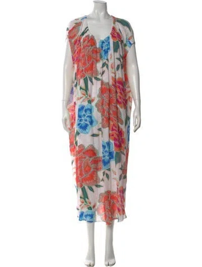 Pre-owned Mara Hoffman Floral Print Long Dress In Neutral