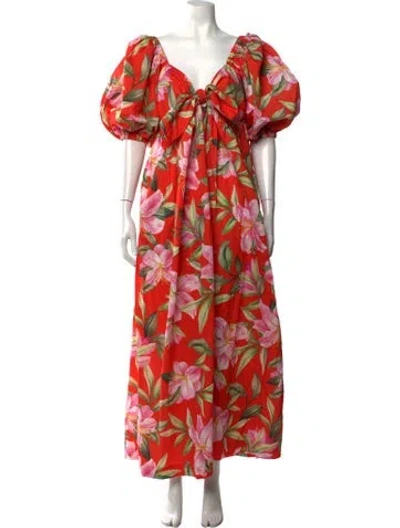 Pre-owned Mara Hoffman Floral Print Long Dress In Orange