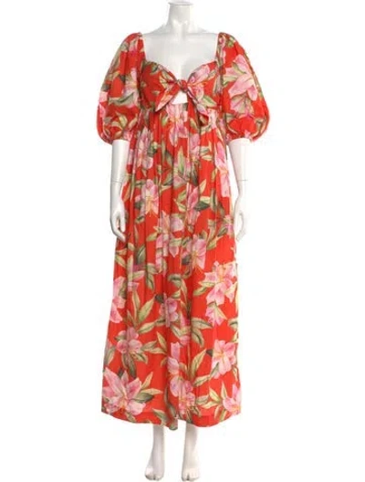 Pre-owned Mara Hoffman Floral Print Long Dress In Red