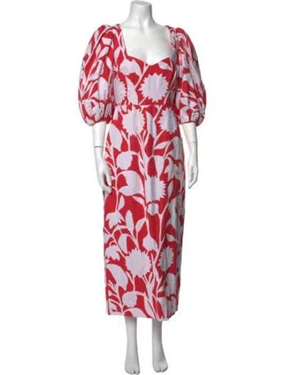 Pre-owned Mara Hoffman Floral Print Long Dress In Red