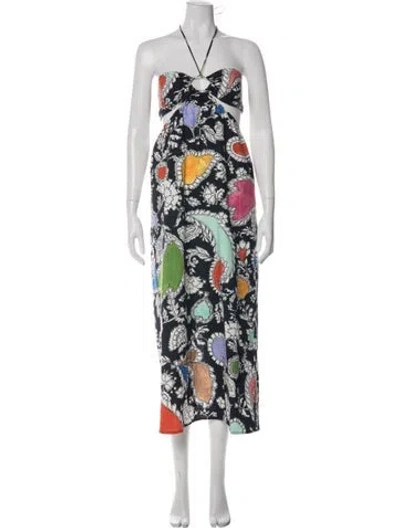 Pre-owned Mara Hoffman Floral Print Long Dress W/ Tags In Black