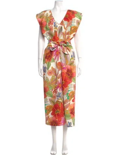 Pre-owned Mara Hoffman Floral Print Long Dress W/ Tags In Neutral