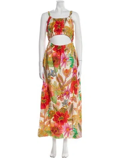 Pre-owned Mara Hoffman Floral Print Long Dress In White