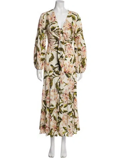 Pre-owned Mara Hoffman Floral Print Long Dress In White