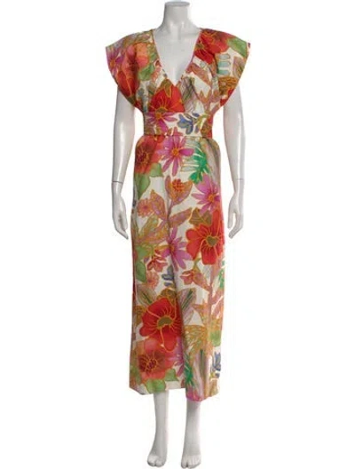Pre-owned Mara Hoffman Floral Print Long Dress In White