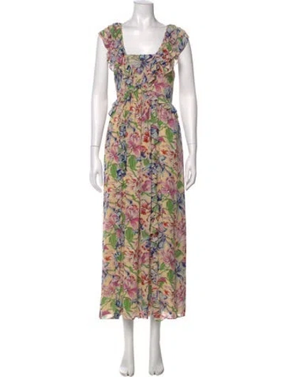 Pre-owned Mara Hoffman Floral Print Long Dress In White