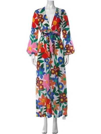 Pre-owned Mara Hoffman Floral Print Long Dress In White