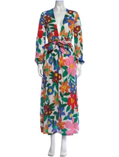 Pre-owned Mara Hoffman Floral Print Long Dress In White